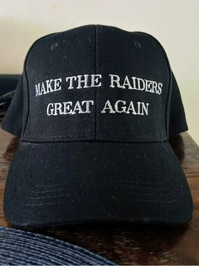 NFL Black Hat with White "MAKE THE RAIDERS GREAT AGAIN" Embroidery